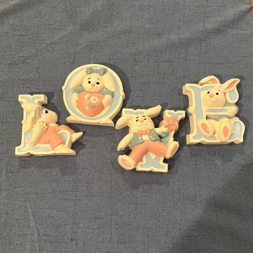 Vintage Burwood Easter Bunny Wall Plaques Set - Pastel Pink & Blue